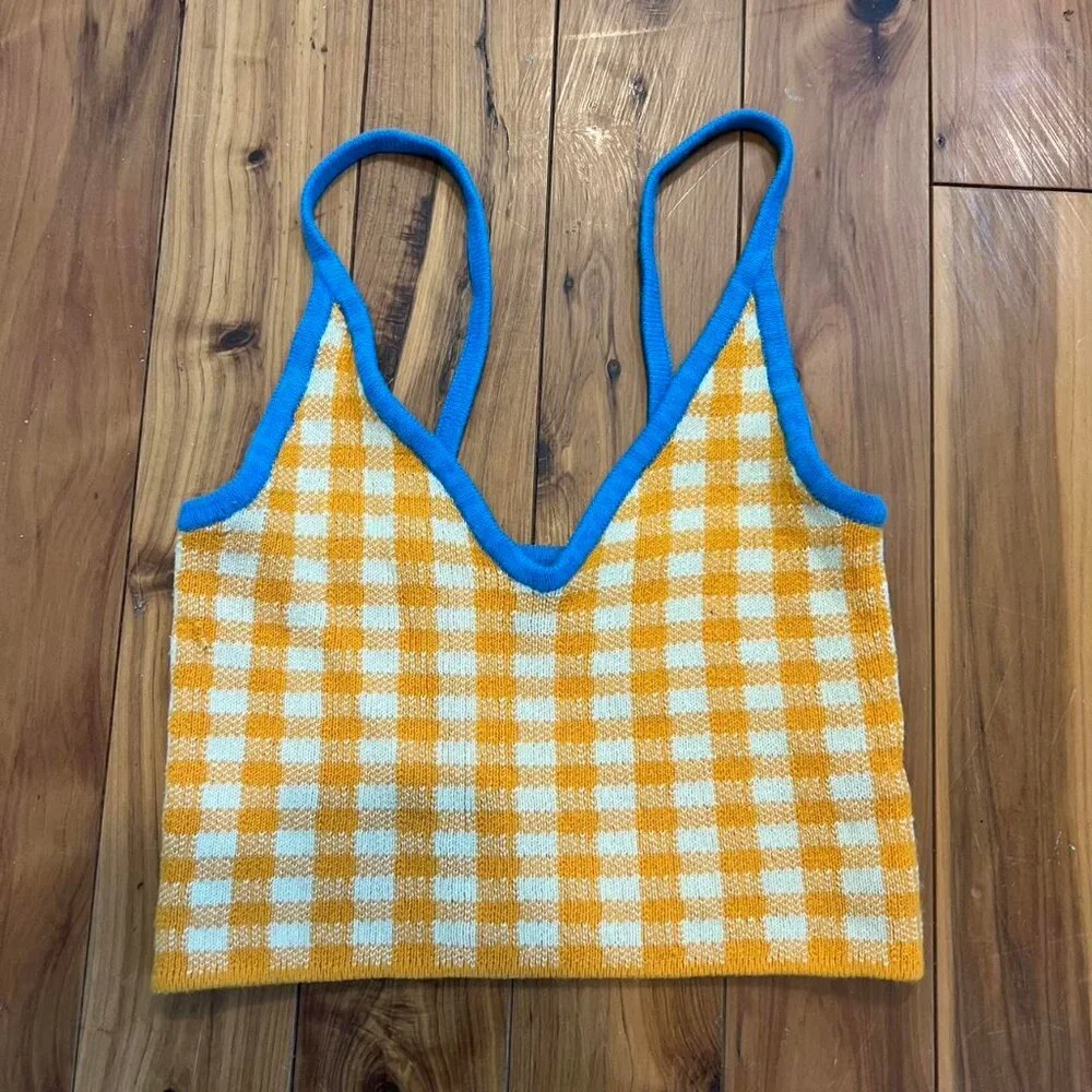 UO Joey Orange Gingham Cropped Tank - Picture 1 of 3